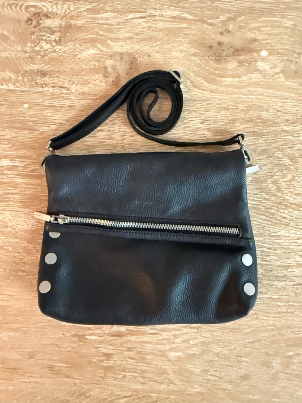 Hammitt Black Leather Crossbody with Silver Studs